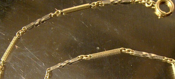 14K Art Deco White Yellow Gold Twist Bar and Link WATCH CHAIN 1920