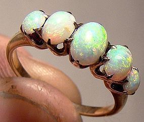 Late Victorian 14K OPALS ROW RING c1900