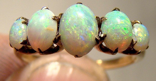 Late Victorian 14K OPALS ROW RING c1900