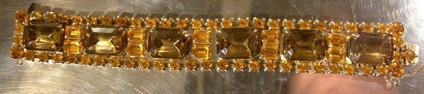 AMBER &amp; SMOKY TOPAZ RHINESTONE BRACELET 1950s