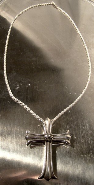 STERLING CROSS With FLOWER &amp; ROPE CHAIN NECKLACE