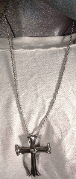 STERLING CROSS With FLOWER &amp; ROPE CHAIN NECKLACE