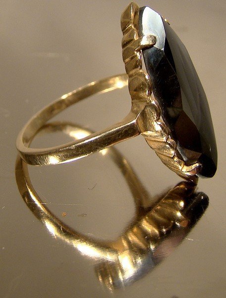 10K BLACK ALASKAN DIAMOND HEMATITE RING c1950s-60