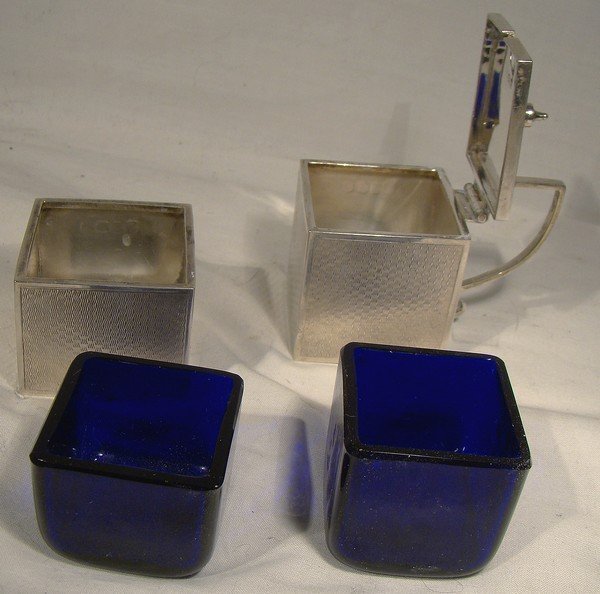 Superb Art Deco Cube STERLING SILVER MUSTARD POT &amp; SALT CELLAR