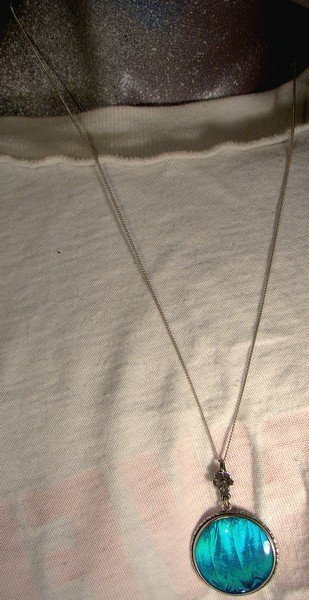 Sterling BUTTERFLY WING PENDANT &amp; CHAIN NECKLACE c1920s