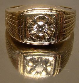 MAN'S 10K & 14K DIAMOND RING 1960s Size 11-1/2