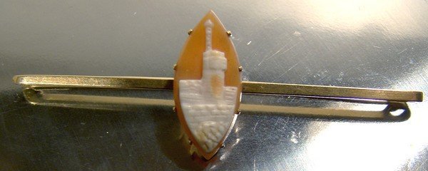 Victorian 15K BAR PIN with CASTLE TURRET SHELL CAMEO