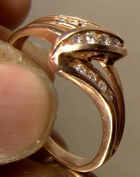 10K PINK ROSE GOLD RING with CHANNEL SET DIAMONDS