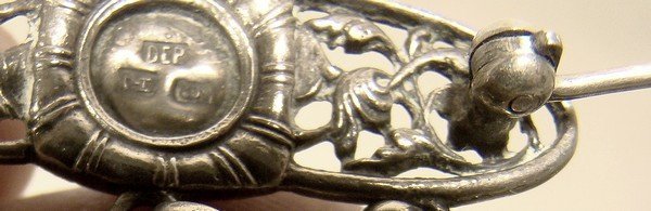 Gustav Hauber 800 Silver Amethysts Brooch Pin 1895 German