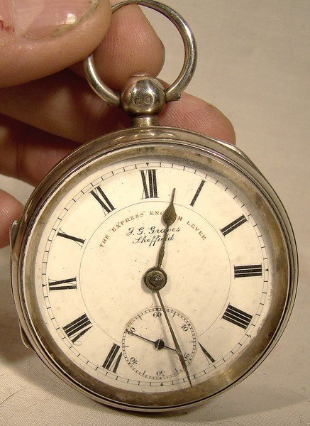 JG GRAVES SHEFFIELD STERLING SILVER SWING-OUT KEY POCKET WATCH 1902