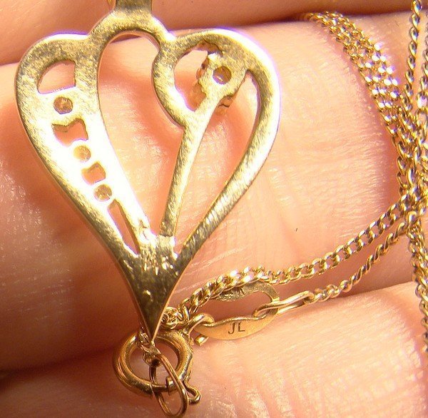 14K HEART PENDANT with DIAMONDS on CHAIN NECKLACE