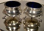 Pair FOOTED STERLING SILVER SALT DISHES - COBALT LINERS