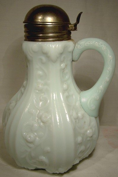 19thC. PRESSED MILK GLASS SYRUP JUG