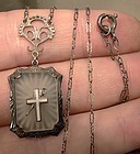 Fine Sterling ART DECO ROCK CRYSTAL NECKLACE with CROSS