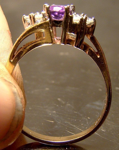 14K Amethyst with 6 Diamonds Demi-cluster Ring 1960s 1970 Size 8
