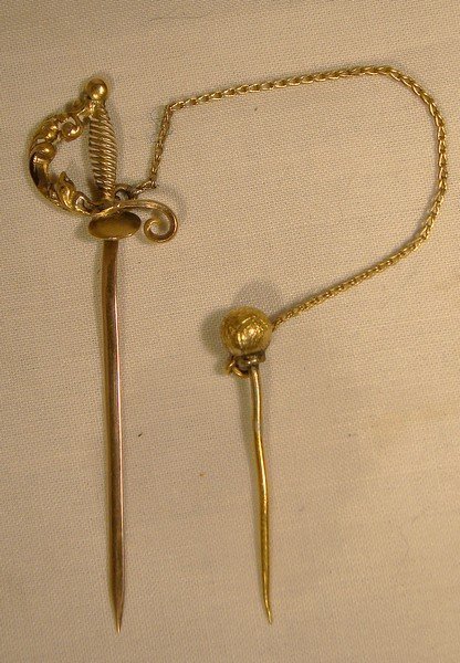 Victorian 10K SWORD TIE  PIN OR STICKPIN with Safety
