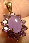 14K Oval LAVENDER JADE Amethysts PENDANT Necklace