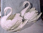 PAIR European 19thC PORCELAIN Figural CENTERPIECE SWAN Bowls