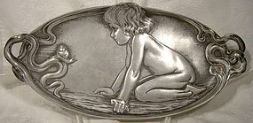 Scarce WMF BOY WITH SNAIL PEWTER Calling CARD TRAY Salver 1900