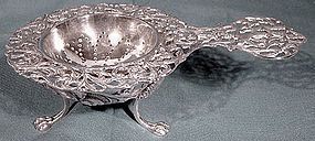 DUTCH STERLING TEA STRAINER ON STAND 1918 Fa Dahlia Amsterdam