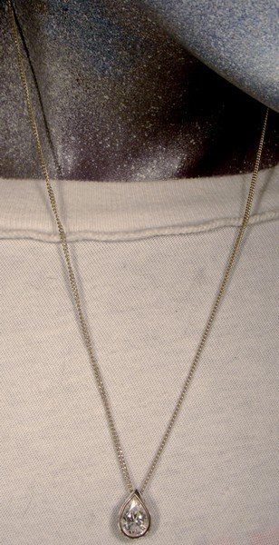 White Teardrop Cubic Zirconium CZ Sterling Silver Pendant on Chain