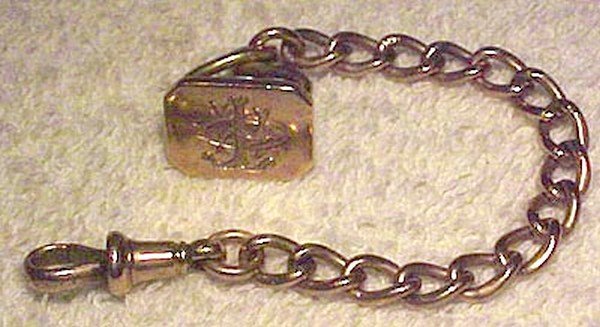 9K ROSE GOLD WATCH CHAIN &amp; FOB w/ SEAL END 1897