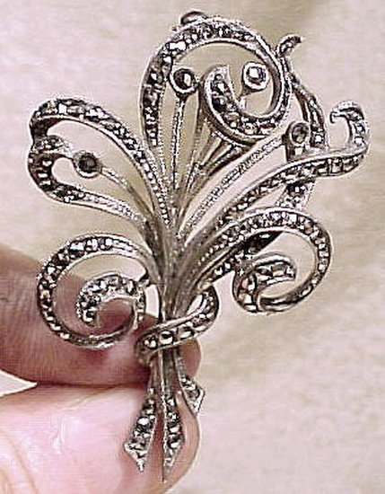 BIRKS STERLING MARCASITES BROOCH and EARRINGS 1930