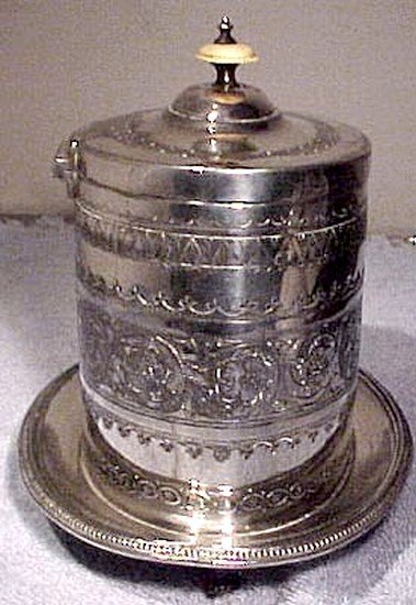 Victorian ENGLISH SP BISCUIT CADDY or Barrel CARVED FINIAL 1880