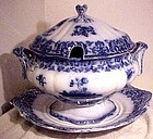 Charles Meigh FLOW BLUE 3 PC SOUP TUREEN c1860