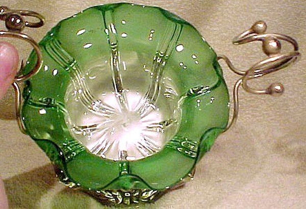 ART NOUVEAU GLASS SERVING DISH in SP STAND c1900