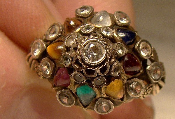14K Dome Style Ring with Semiprecious Gemstones 1920s-30
