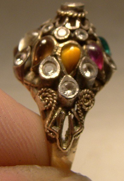 14K Dome Style Ring with Semiprecious Gemstones 1920s-30
