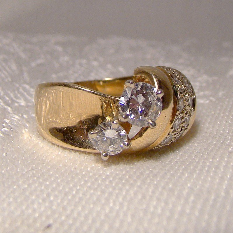 14K 2 Diamond Anniversary Wedding Ring Size 6 1960s