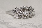 14K WHITE GOLD DIAMONDS RETRO RING 1950s - Size 8-1/4