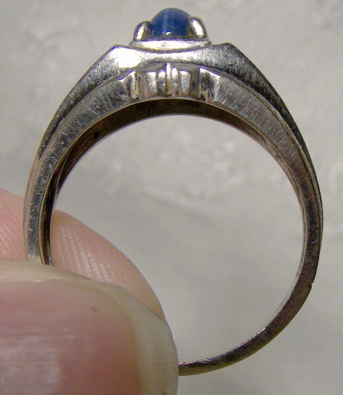 14K White Gold Mans Genuine Blue Star Sapphire Ring 1960s