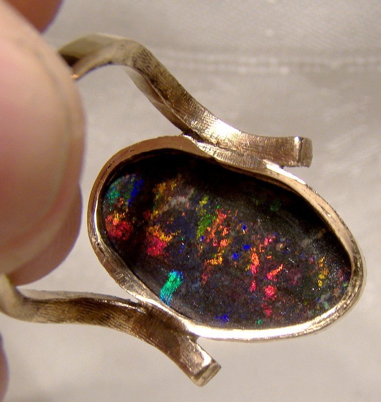 14K Australian Black Opal Ring 1960s Intense Colour Genuine 7 Carats