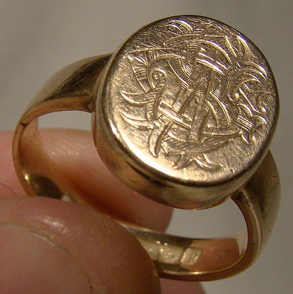 Antique 9K Gold Man's Signet Ring with Locket Top 1864