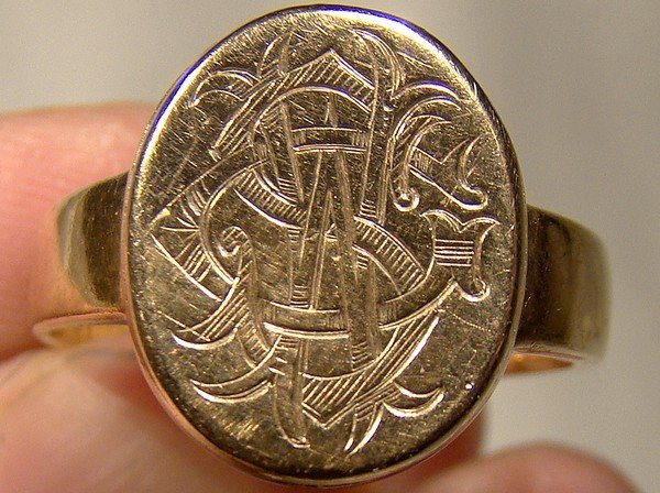 Antique 9K Gold Man's Signet Ring with Locket Top 1864