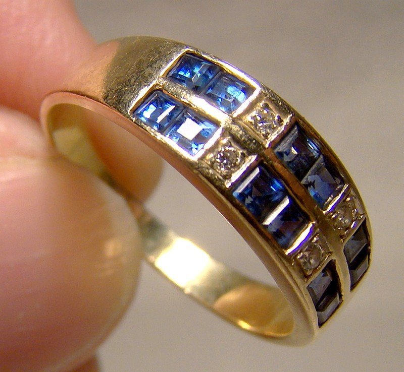 18K Sapphires &amp; Diamonds Double Row Ring 1980 18 K Custom Wedding Band