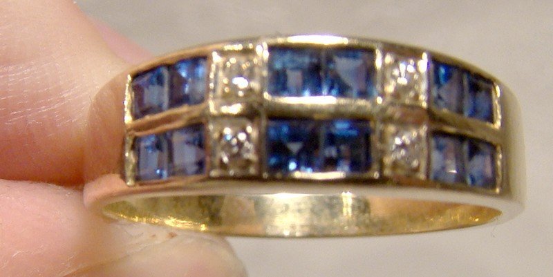 18K Sapphires &amp; Diamonds Double Row Ring 1980 18 K Custom Wedding Band