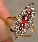 Antique 12K Gold Rhodolite Garnets Mine Cut Diamonds Ring 1890 1900