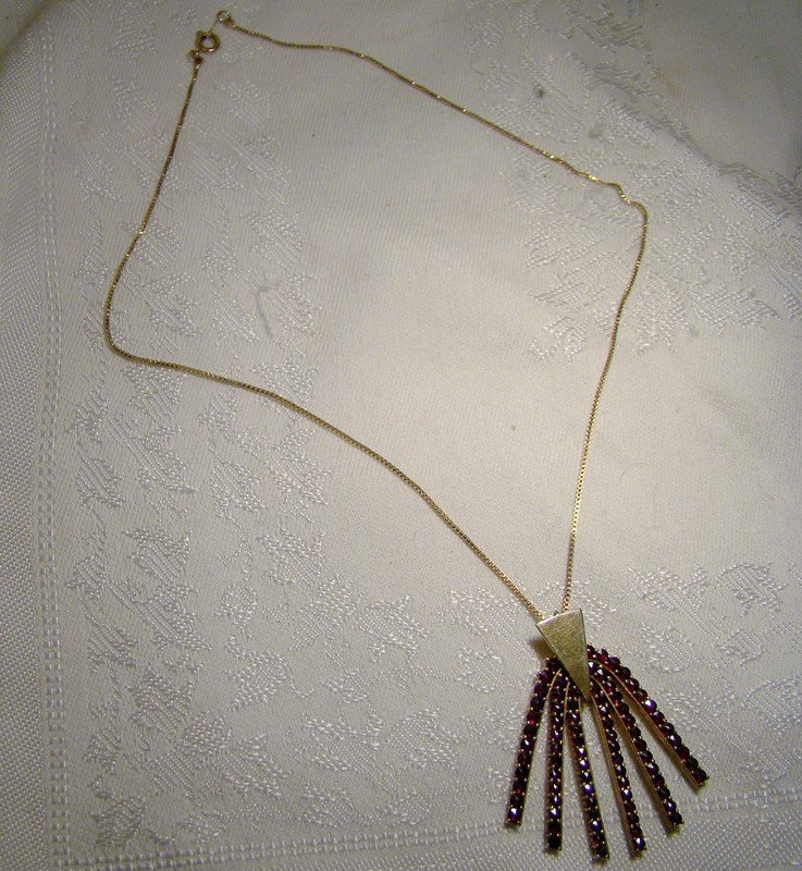 Sterling Silver Garnets Pendant Necklace 1960s Modernist Gilt 84
