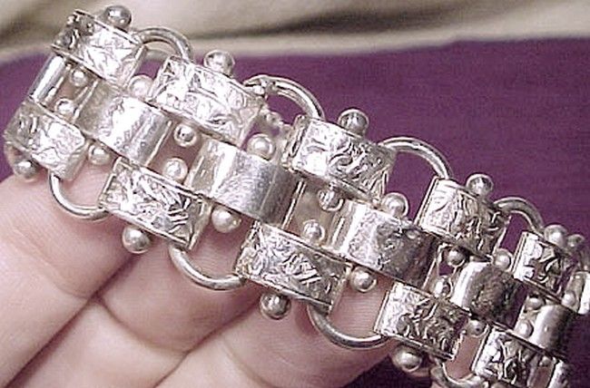 Victorian Aesthetic STERLING Silver Bracelets Matching Pair 1881