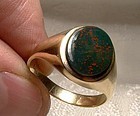 10K Gold Signet Ring Bloodstone 1960s Size 9-1/4 Men's March