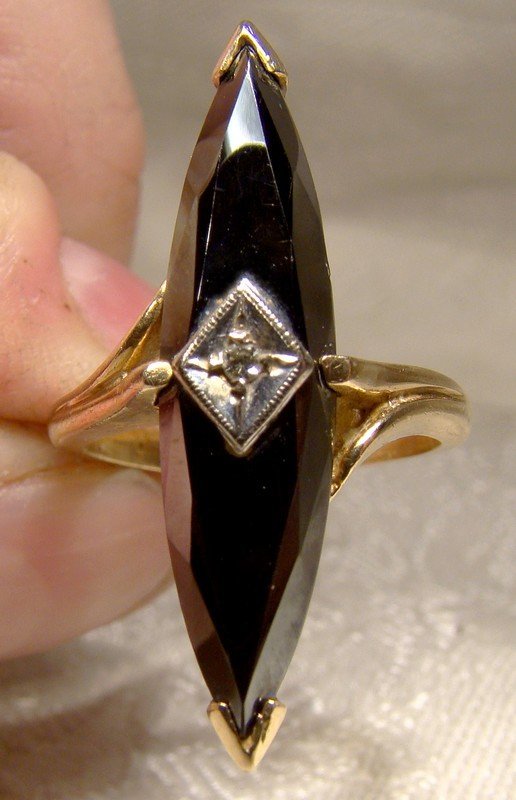 10K Black Alaskan Diamond Pyrite Hematite Ring with Diamond 1960s