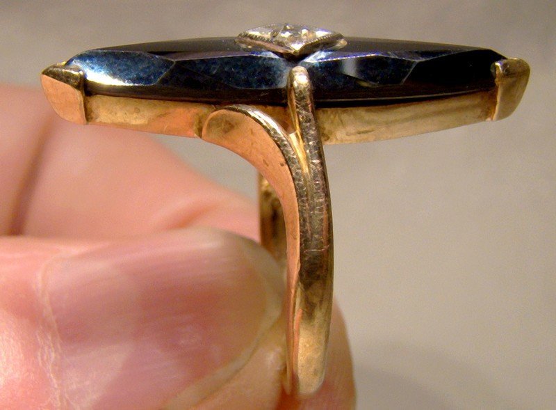 10K Black Alaskan Diamond Pyrite Hematite Ring with Diamond 1960s