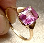 10K Pink Topaz Ring with Hearts 1950s 10 K Size 7-1/4 Genuine
