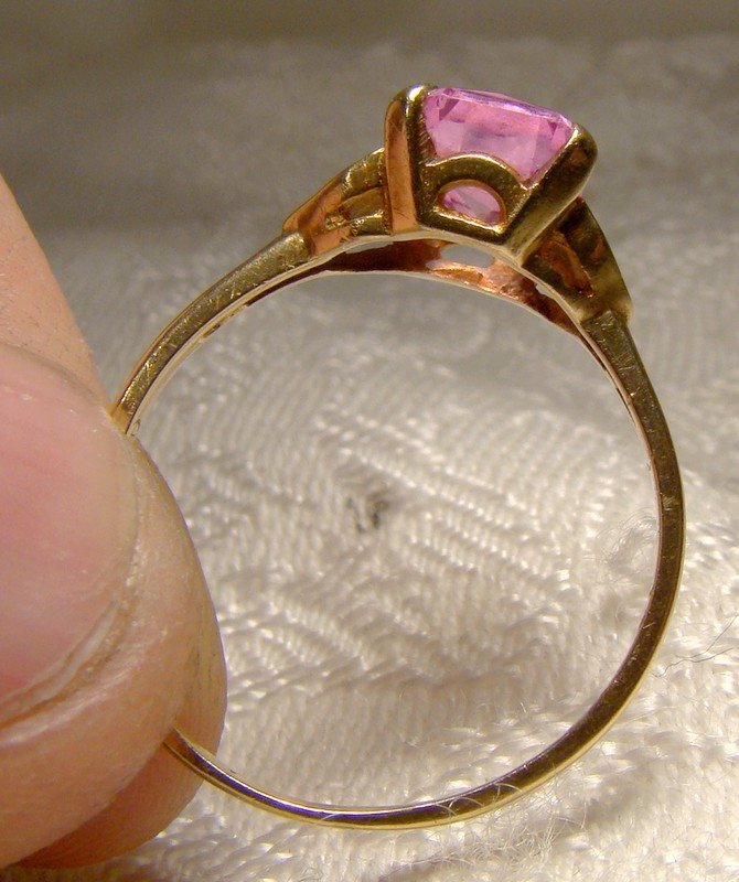 10K Pink Topaz Ring with Hearts 1950s 10 K Size 7-1/4 Genuine