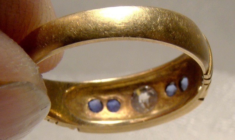 18K Sapphires &amp; Diamond Victorian Ring 1890 Size 6-3/4
