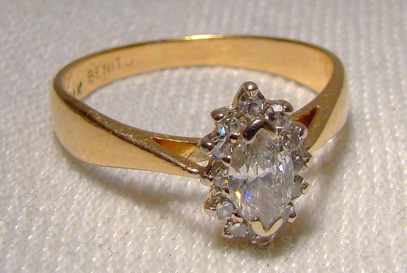 14K Marquise DIAMOND RING Wedding Engagement 1960s Band Size 6-1/2